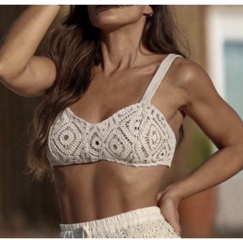 Zara Crochet Bralette Cream Womens Medium NWT Resort Preppy Summer Crop Top